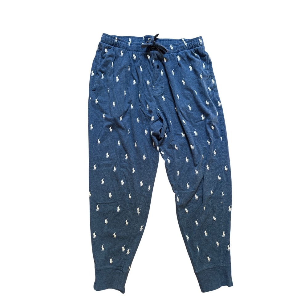 Polo Ralph Lauren Pajama Pants Mens Blue Excellent Pony Print Jogger SIZE L